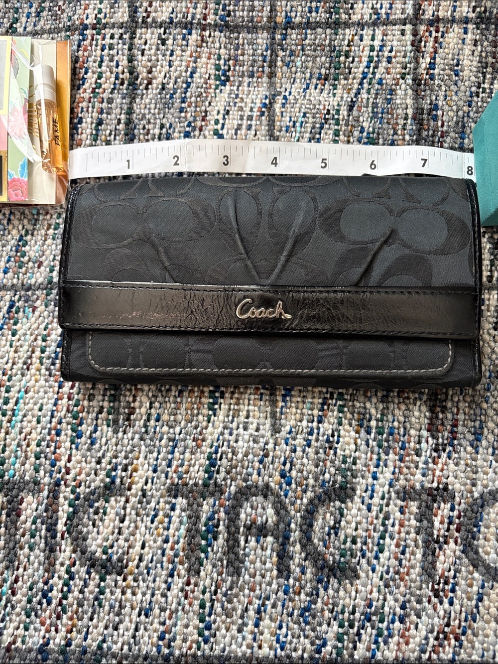 Coach Black Signature Continental Wallet with Leather Trim